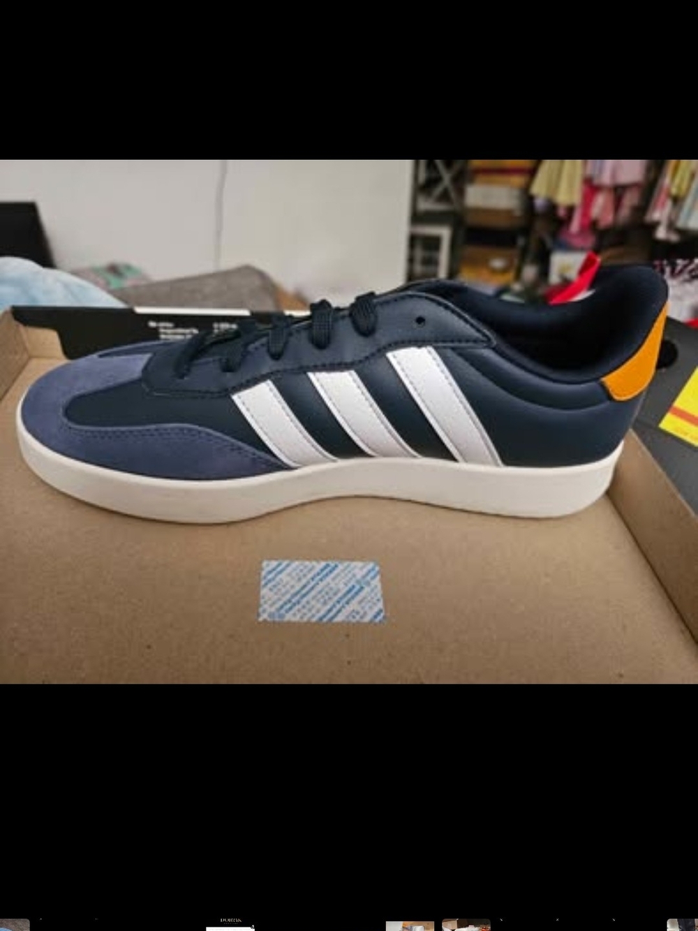adidas Navy Blue and White Low-Top Sneaker with Orange Heel Tab